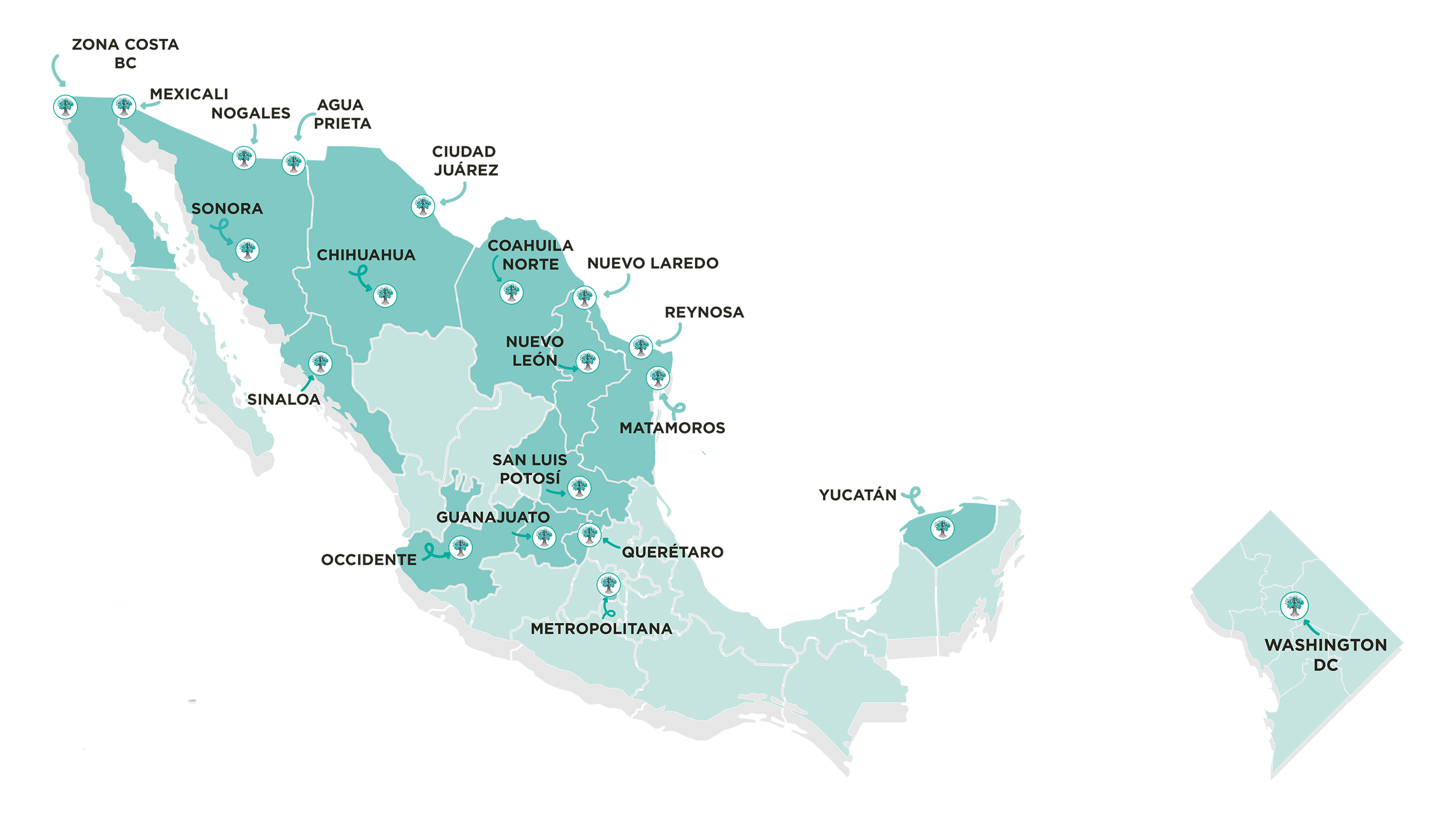 Mapa de Asociaciones Index en M&eacute;xico